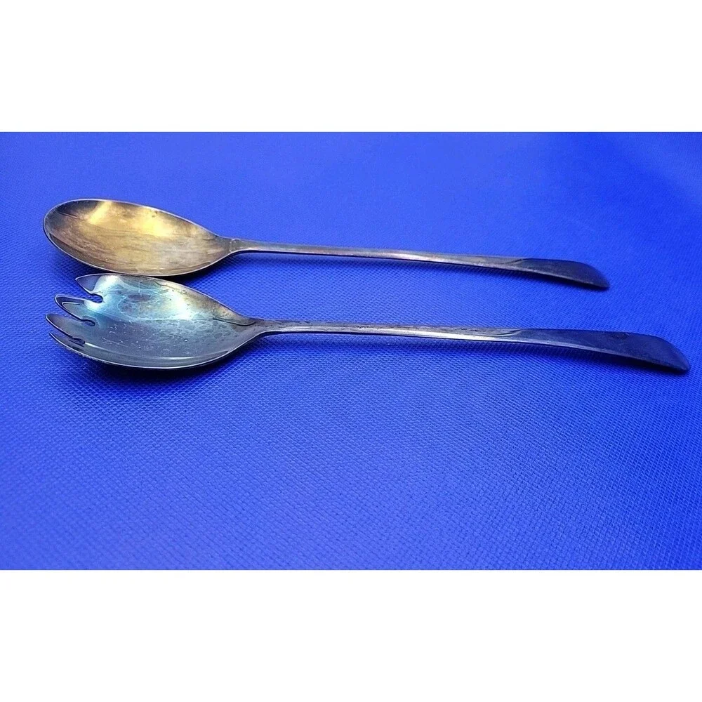 Vintage Silver Plate Salad Fork & Spoon Set Marked Sheffield England 9 inches